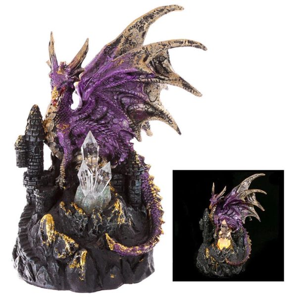 Gothic Dark Legends Dragon on Castle with LED Crystal (19cm) (Purple/Gold) - Image 5