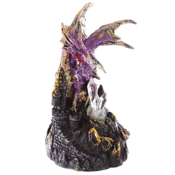 Gothic Dark Legends Dragon on Castle with LED Crystal (19cm) (Purple/Gold) - Image 4