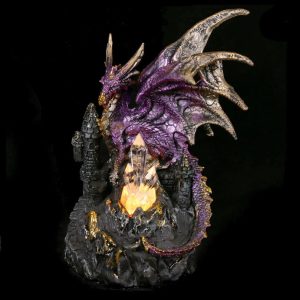 Gothic Dark Legends Dragon on Castle with LED Crystal (19cm) (Purple/Gold)
