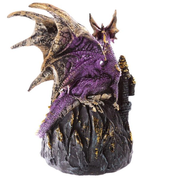 Gothic Dark Legends Dragon on Castle with LED Crystal (19cm) (Purple/Gold) - Image 2