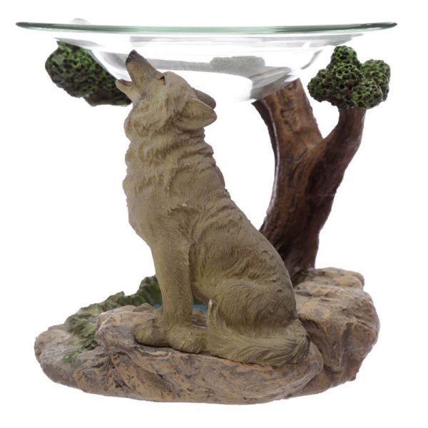 WOLF44 Protector of the North Spirit of the Forest Wolf Oil Burner (10cm) (Grey/Forest/Stone)