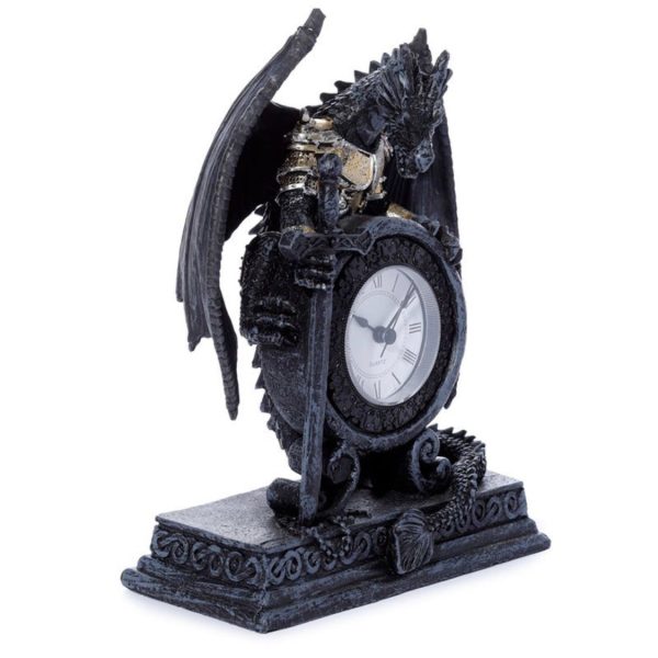 Gothic Style Dragon in Armour Mantle With Sword Clock (20cm) (Black/Gold) - Image 6