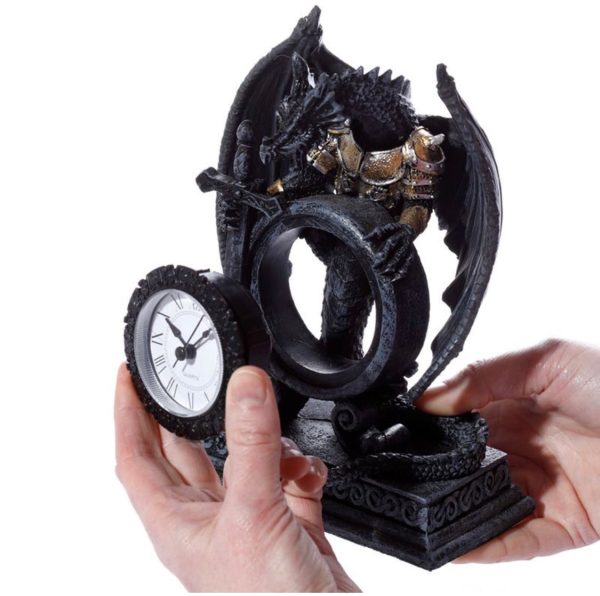 Gothic Style Dragon in Armour Mantle With Sword Clock (20cm) (Black/Gold) - Image 4