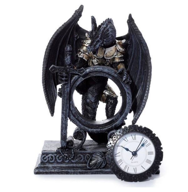 Gothic Style Dragon in Armour Mantle With Sword Clock (20cm) (Black/Gold) - Image 3