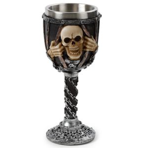 SK373 Decorative Gothic Skull with Prison Chains Goblet (Black/Grey) (18.5cm)