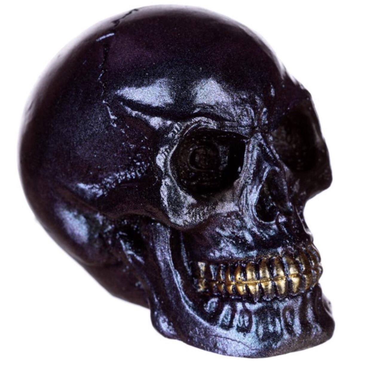 SK288 Iridescent Skull Head Gold Teeth Metallic Style Finish (Small) (5cm) (Purple)