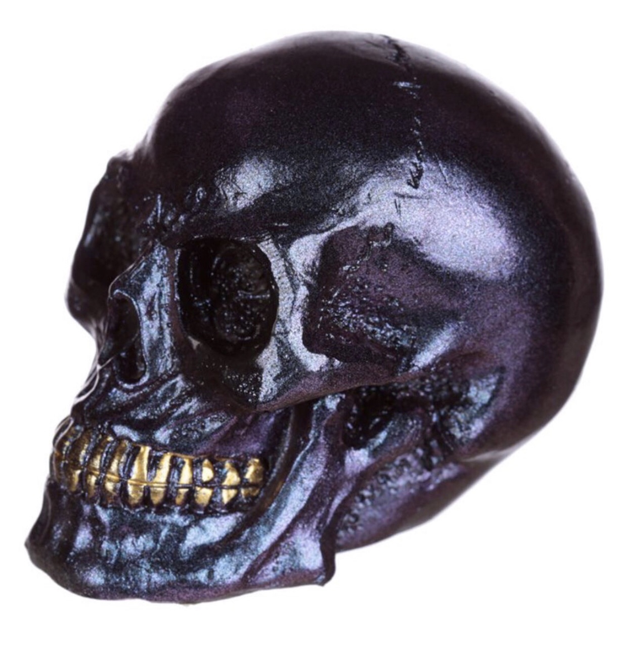 SK288 Iridescent Skull Head Gold Teeth Metallic Style Finish (Small) (5cm) (Purple) - Image 2