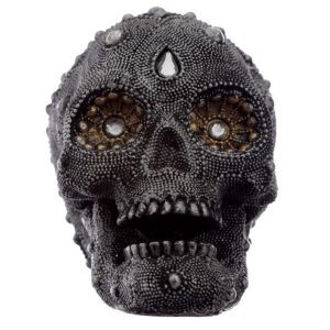 Skull Head Glitter Diamanté Beaded SK296 BATCH33 (Grey) (Medium) (10cm)