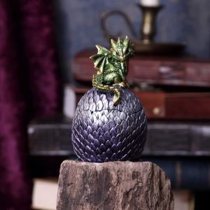 Nemesis Now©  Dragonling Perch Box Metallic Green Dragon Egg Box (14cm) (Green/Purple)