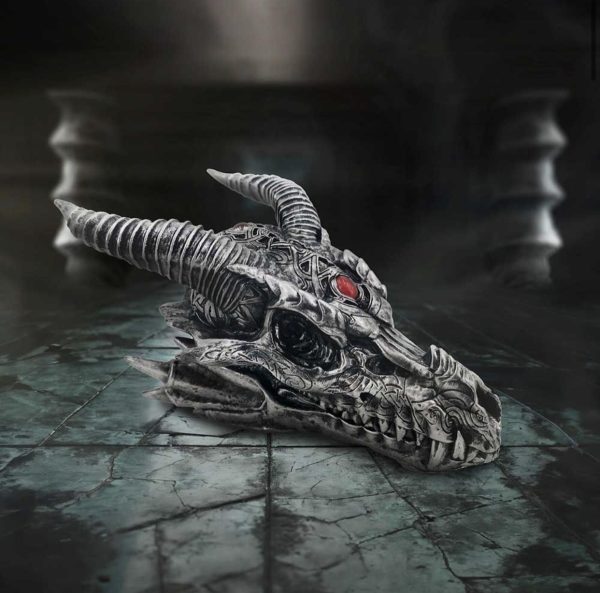 Nemesis Now©  "Tribal Flame" Jewelled Dragon Skull Head (21.5cm)