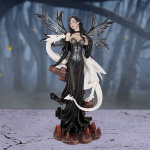 Nemesis Now©  Isabelle Dark Fairy and White Dragon Figurine (57cm) (Black/White)