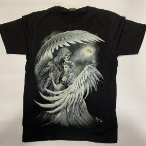 Gothic Designs Grim Reaper Holding Dying Lover Midnight Moon Graveyard T-shirt (Double Side)
