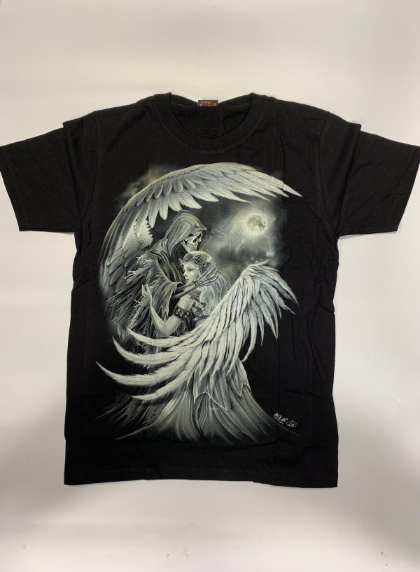 Gothic Designs Grim Reaper Holding Dying Lover Midnight Moon Graveyard T-shirt (Double Side)