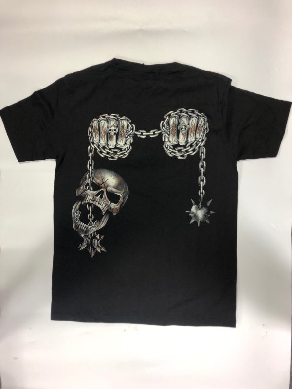 Gothic Designs Grim Reaper Death Warrior In Chains With Sword Biker Alliance T-shirt (Double Side) - Image 2