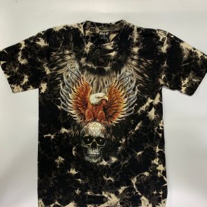 Gothic Designs Eagle Sitting On Skull Gothic T-shirt (Black/Brown) (Double Sided) (Tie-Die)