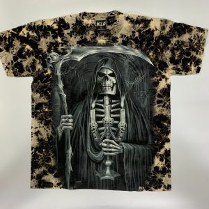 Gothic Designs Grim Reaper With Scythe Lightning Dungeon Gothic T-shirt (Double Sided) (Tie-Dye)