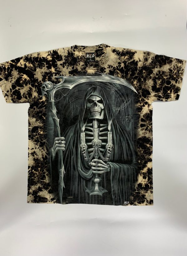 Gothic Designs Grim Reaper With Scythe Lightning Dungeon Gothic T-shirt (Double Sided) (Tie-Dye)
