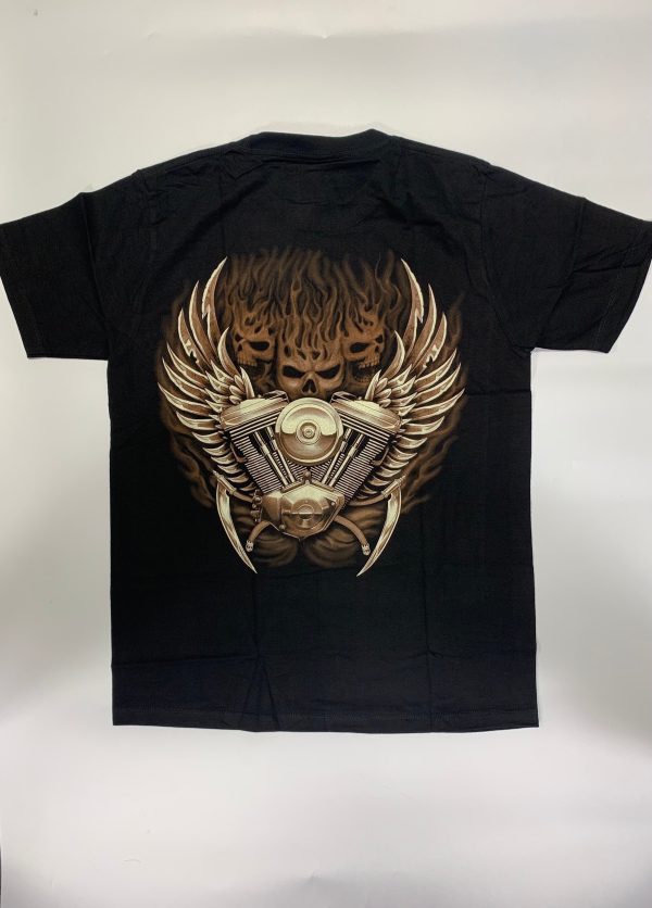Gothic Designs Skeleton Bike Rider Midnight Biker Crew Gothic T-shirt (Black)(Double Sided) - Image 2