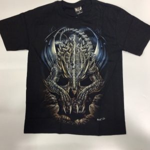 Gothic Designs Dragon Lighting Cave Mountain Gothic T-shirt (Black/Grey/Blue) (Double Sided)