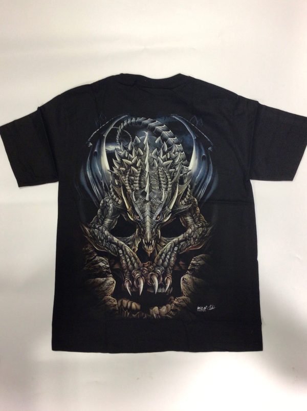 Gothic Designs Dragon Lighting Cave Mountain Gothic T-shirt (Black/Grey/Blue) (Double Sided) - Image 2