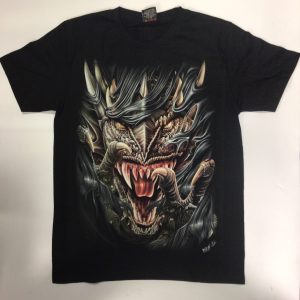 Gothic Designs Fierce Dragon Smoke Trail Gothic T-shirt (Black/Green/Grey) (Double Sided)