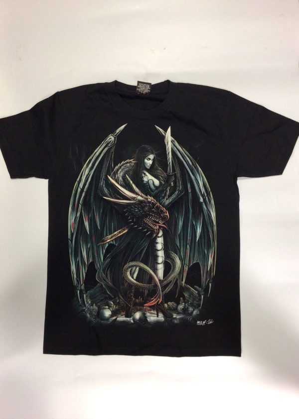 Gothic Designs Dragon Lady Sword Warrior Dragon Companion Adventure Gothic T-shirt (Double Sided)