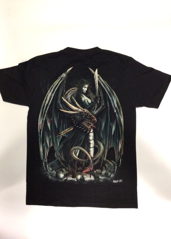 Gothic Designs Dragon Lady Sword Warrior Dragon Companion Adventure Gothic T-shirt (Double Sided) - Image 2
