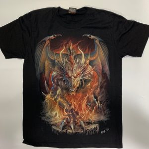Gothic Designs Dragon Fire Forest Battle Gothic T-shirt (Black/Green/Red) (Double Sided)
