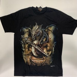Gothic Designs Dragon Sword Slayer Blood Battle Quest Skull Cave Adventure T-shirt(Double Sided)