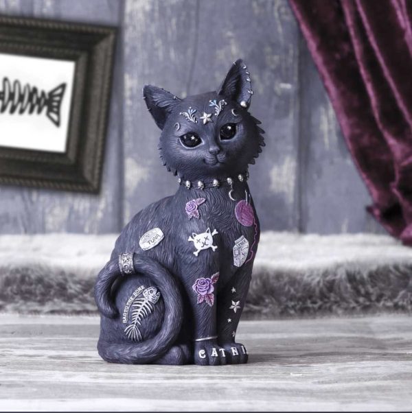 Nemesis Now©  “Bad To The Bone” Cat With Tattoo Patterns, Roses, Milk Ornaments (22cm)