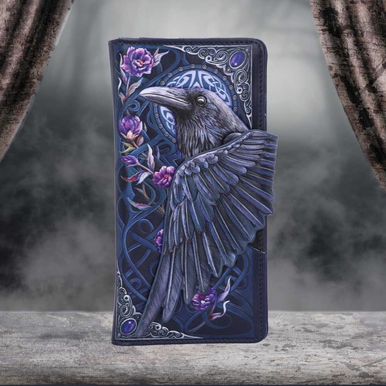 Nemesis Now© B5629T1 Ravens Flight Black Wing Floral Embossed Purse (18.5cm)