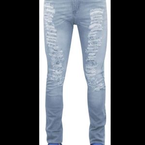 Mens G-72 Stretch Skinny Ripped  Slim Fit Denim Jeans Cotton Pants (Light blue)