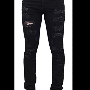 Mens G-72 Stretch Skinny Ripped  Slim Fit Denim Jeans Cotton Pants (Black)