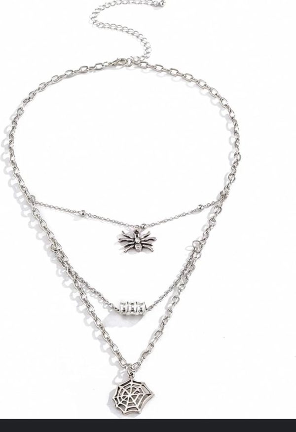 3 Layered Necklace Including a Spider and the spiders web