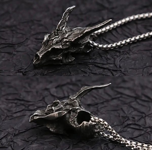 Dragon Skull Head Pendant Necklace - Image 2