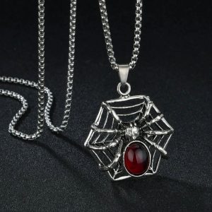 Men’s Black Widow One Piece Vintage Retro Necklace (Unisex) (Alloy) (43cm) (One Size)