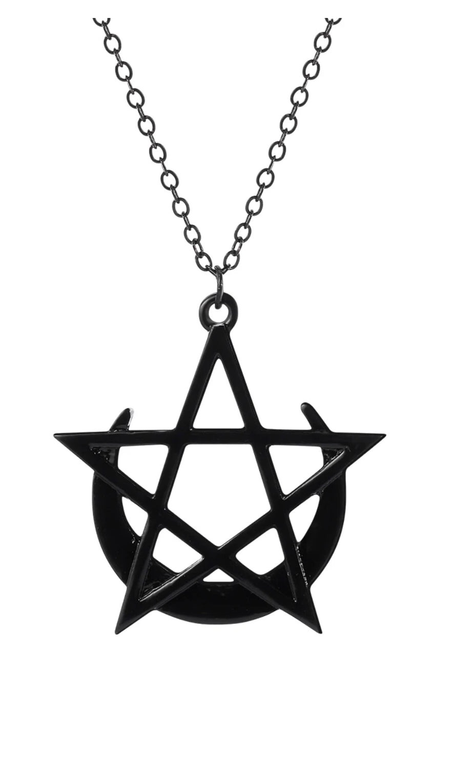 Octave Pentagram and Moon Gothic Necklace (Black) (Unisex) (One Size) (50cm chain length) - Image 3