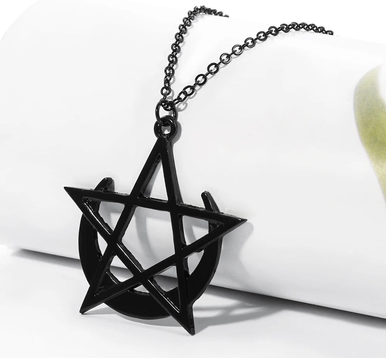 Octave Pentagram and Moon Gothic Necklace (Black) (Unisex) (One Size) (50cm chain length) - Image 4