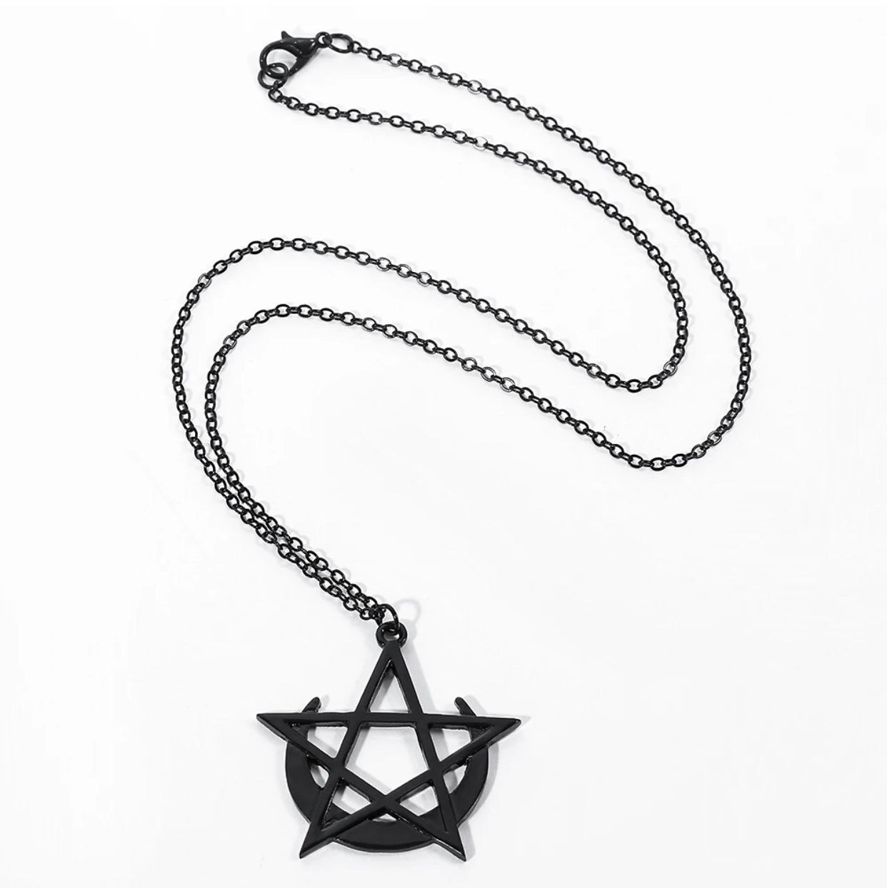 Octave Pentagram and Moon Gothic Necklace (Black) (Unisex) (One Size) (50cm chain length) - Image 2
