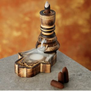 Hamsa Garden Carved Mango Wood Backflow Incense Burner (12cm)
