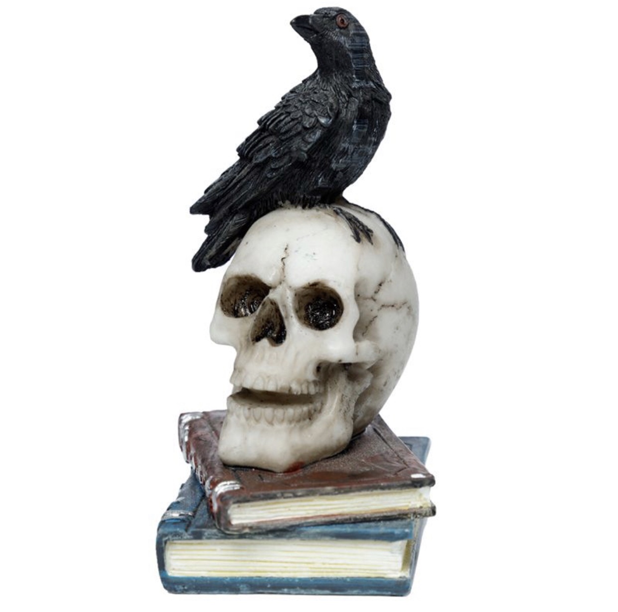 Crow Raven Standing on Skull & Books Ornament (10cm)