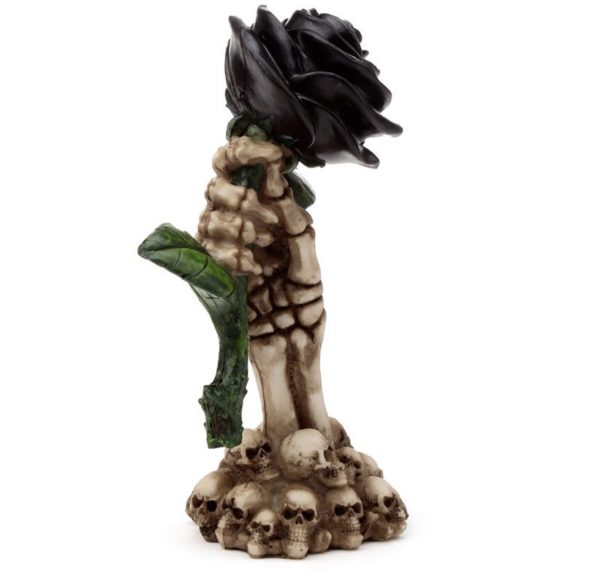 Skeleton Hand Holding Black Rose Decoration (17cm) (Bone/Black) - Image 2