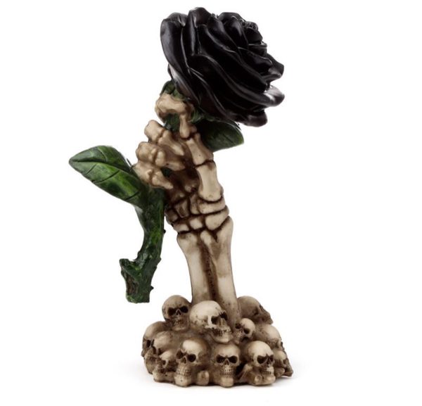 Skeleton Hand Holding Black Rose Decoration (17cm) (Bone/Black) - Image 3