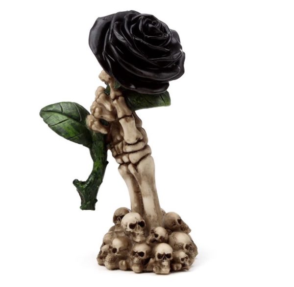 Skeleton Hand Holding Black Rose Decoration (17cm) (Bone/Black) - Image 8