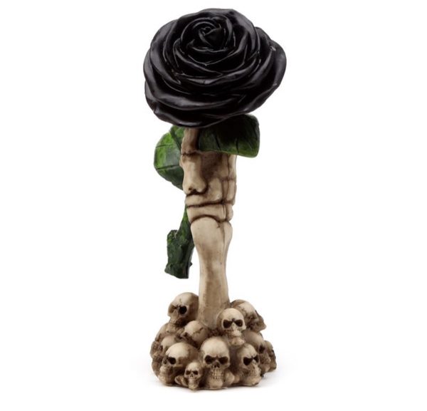 Skeleton Hand Holding Black Rose Decoration (17cm) (Bone/Black)