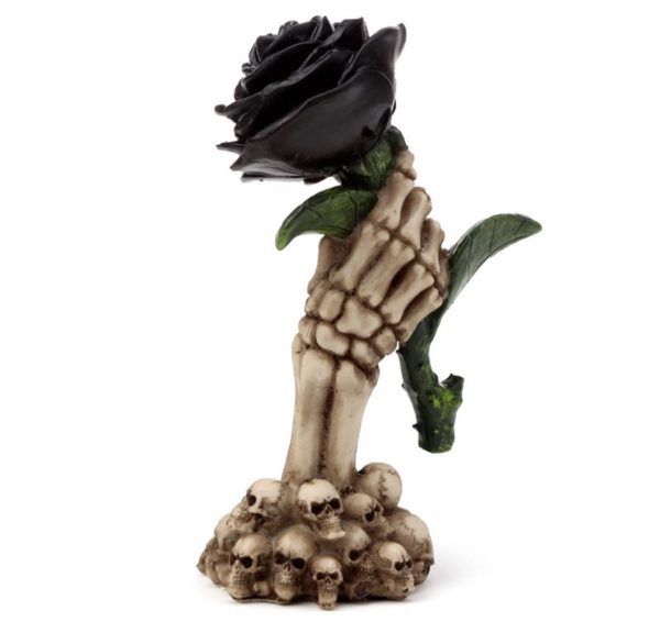 Skeleton Hand Holding Black Rose Decoration (17cm) (Bone/Black) - Image 7