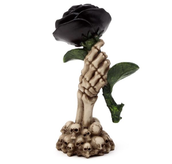 Skeleton Hand Holding Black Rose Decoration (17cm) (Bone/Black) - Image 6