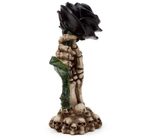 Skeleton Hand Holding Black Rose Decoration (17cm) (Bone/Black) - Image 4