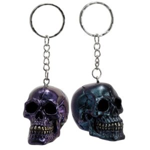 Skulls and Roses Dark Metallic and Gold Skull Keyring (3.5cm)