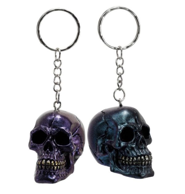 Skulls and Roses Dark Metallic and Gold Skull Keyring (3.5cm)